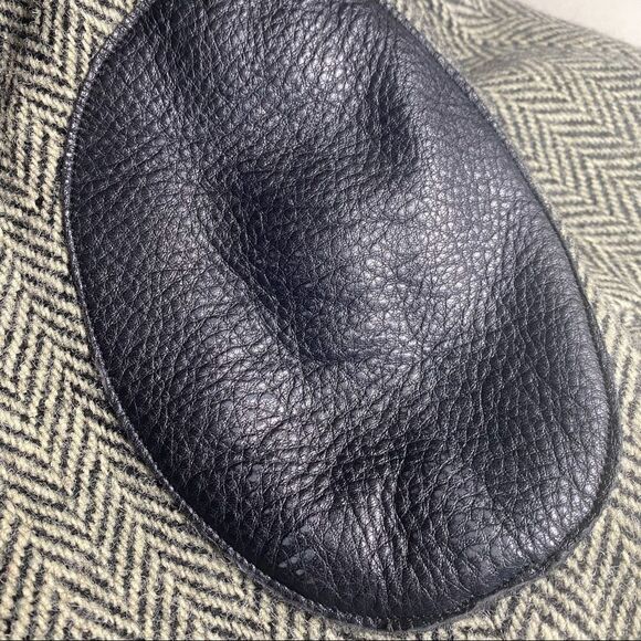 Vintage Polo Ralph Lauren Black & Cream Wool Herringbone Tweed & Leather Blazer - Picture 5 of 17